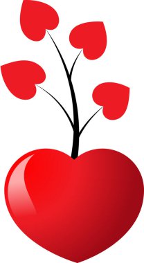 Beyaz arkaplanda ağaç dalları olan renkli düz kalp logosu, 