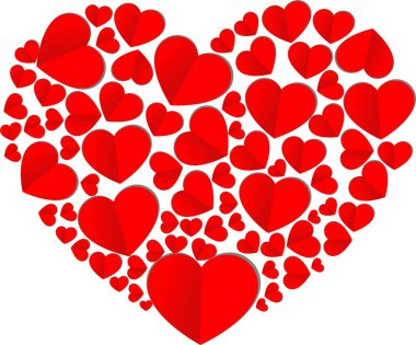 Beyaz arka planda romantik kalp şeklinde vektör kalpler seti 