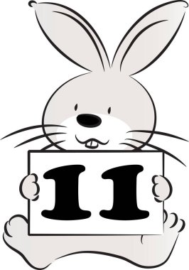 çizgi film sevimli tavşan tutma kartı 11 numara, eğitim konsepti  