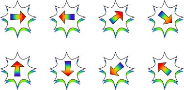 Beyaz arkaplanda düz ok simgeleri kümesi, vektör illüstrasyonu  