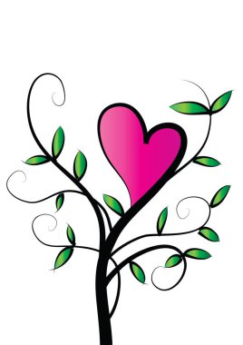 aşk ağacı arkaplanı kalpler ve kopyalama alanı, vektör illüstrasyonu 
