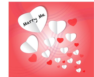 Benimle evlenir misin? Kağıt kalpli, renkli bir kart şablonu. 