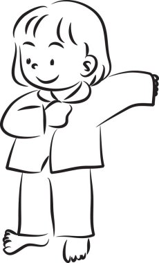 Üzerinde beyaz arka plan, vektör, illüstrasyon, çocukluk konsepti üzerine izole edilmiş pijama giyen küçük tatlı bir kız resmi olan kart.  