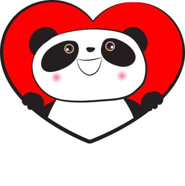 Beyaz arka planda kalbi olan sevimli küçük panda romantik bir kavram. 