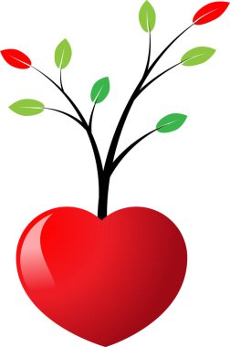 Beyaz arkaplanda ağaç dalları olan renkli düz kalp logosu, 