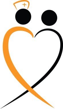 Renkli düz kalp şekilli hemşire ve hasta logosu simgesi beyaz arkaplan, vektör, illüstrasyon