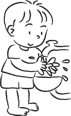 El yıkayan sevimli bir çocuğun vektör çizimi 