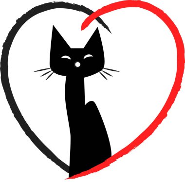 beyaz arka planda izole edilmiş kalbi olan küçük sevimli bir kedi. Romantik bir kavram. 