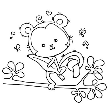 şirin karikatür maymun arkaplanı, vektör, illüstrasyon