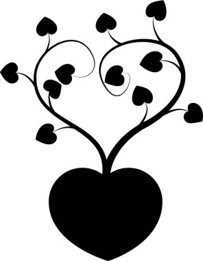 Beyaz arkaplanda ağaç dalları olan renkli düz kalp logosu, 