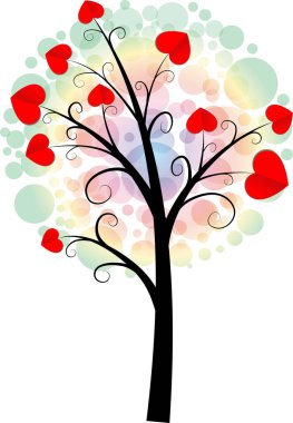 Kalpli aşk ağacı ve kopyalama alanı, vektör illüstrasyonu 