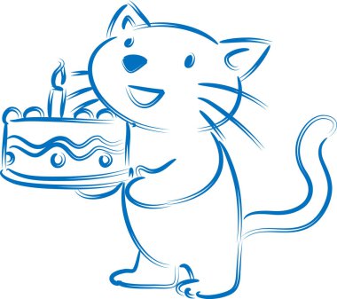 Beyaz arka planda izole edilmiş küçük şirin kedi doğum günü pastası, romantik konsept, yıldönümü konsepti