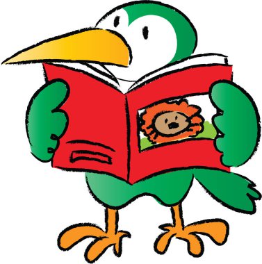 çizgi film sevimli kuş okuma kitabı, eğitim konsepti 
