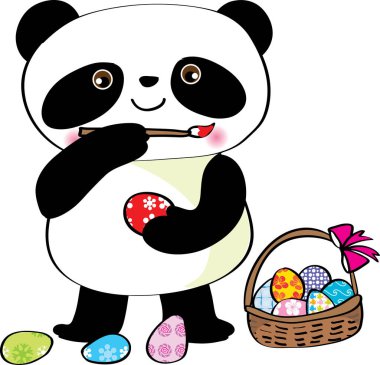 Beyaz arka planda izole edilmiş şirin panda, vektör illüstrasyonu