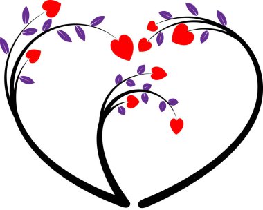 Beyaz arkaplanda ağaç dalları olan renkli düz kalp logosu, 