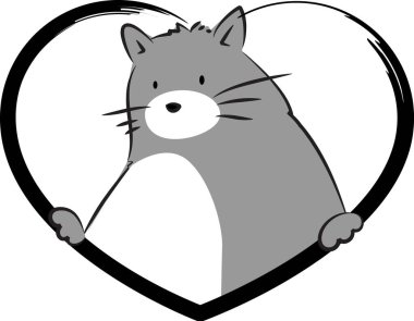 Kalbinde beyaz arka planda izole edilmiş küçük sevimli bir kedi, romantik bir kavram. 