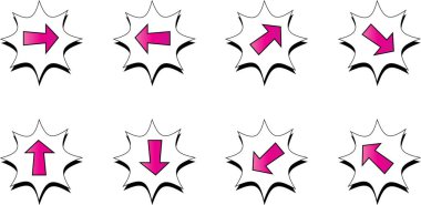 Beyaz arkaplanda düz ok simgeleri kümesi, vektör illüstrasyonu  