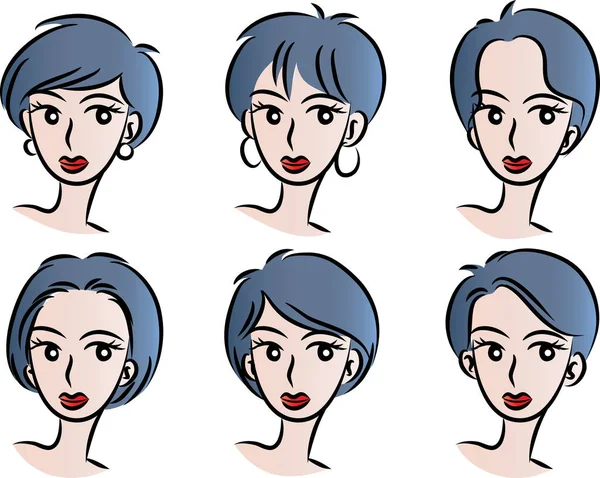 Reihe Von Karikaturen Schöne Mädchen Mit Frisuren Isoliert Auf Weißem — Stockvektor