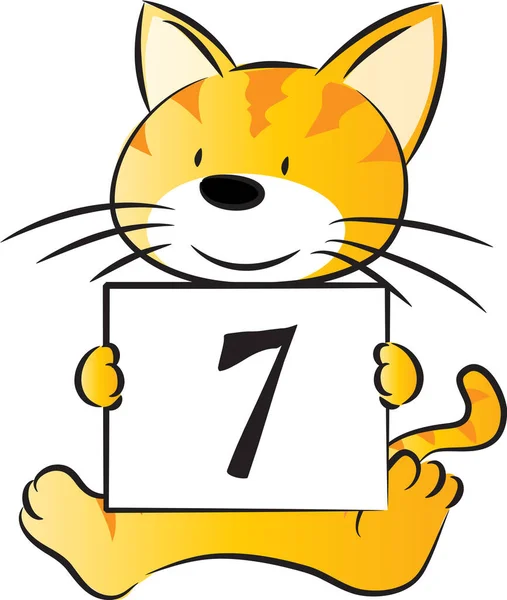 ナンバー7教育コンセプトの漫画かわいい猫ホールドカード — ストックベクタ