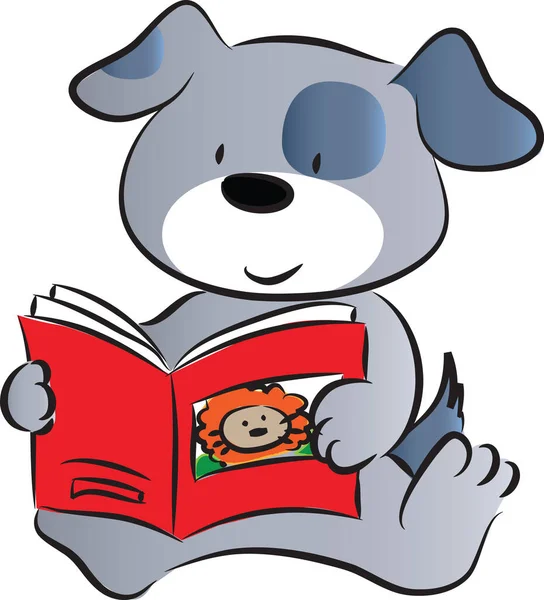 Cartoon Schattig Hond Lezen Boek Onderwijs Concept — Stockvector