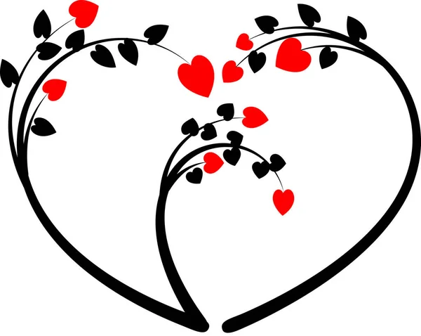 Färgglada Platt Hjärta Logotyp Med Träd Grenar Isolerade Vit Bakgrund — Stock vektor
