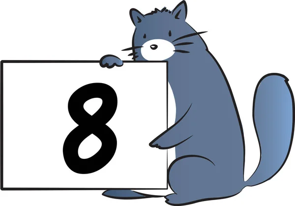 Desen Animat Drăguț Pisica Holding Card Numărul Conceptul Educație — Vector de stoc