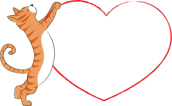 Vektorillustration Eines Herzens Und Einer Katze — Stockvektor