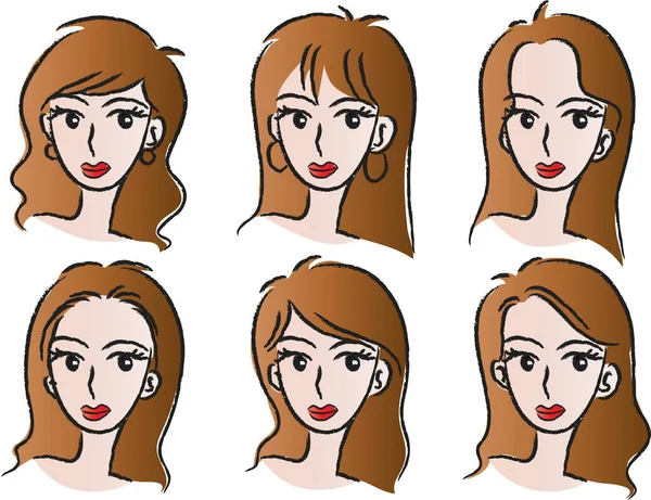 Set Cartoon Beautiful Girls Hairstyles Isolated White Background Vector Illustration — Stock Vector