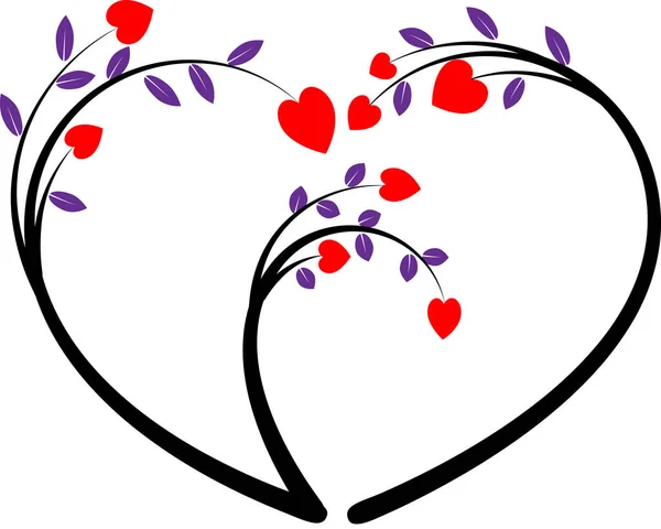 Πολύχρωμο Λογότυπο Επίπεδης Καρδιάς Κλαδιά Δέντρων Απομονωμένα Λευκό Φόντο — Διανυσματικό Αρχείο