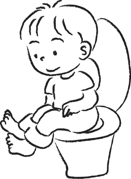 Dessin Animé Garçon Assis Sur Commode Isolé Sur Fond Blanc — Image vectorielle