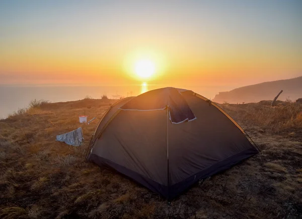 Amanhecer Sobre Mar Nascer Sol Sobre Tenda — Fotografia de Stock