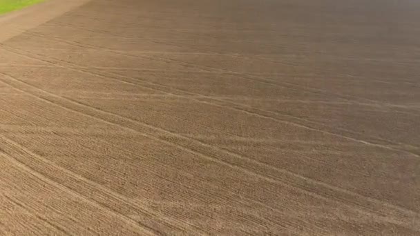 Політ над оранжевим полем біля села . — стокове відео