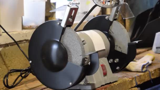 Grinding wheels grinding machine. Electric sharpened. Type of equipment for sharpening tools — Stock Video