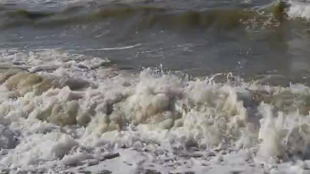 亚速海海的海滩。海浪在海面上。海滩到海边 — 图库视频影像