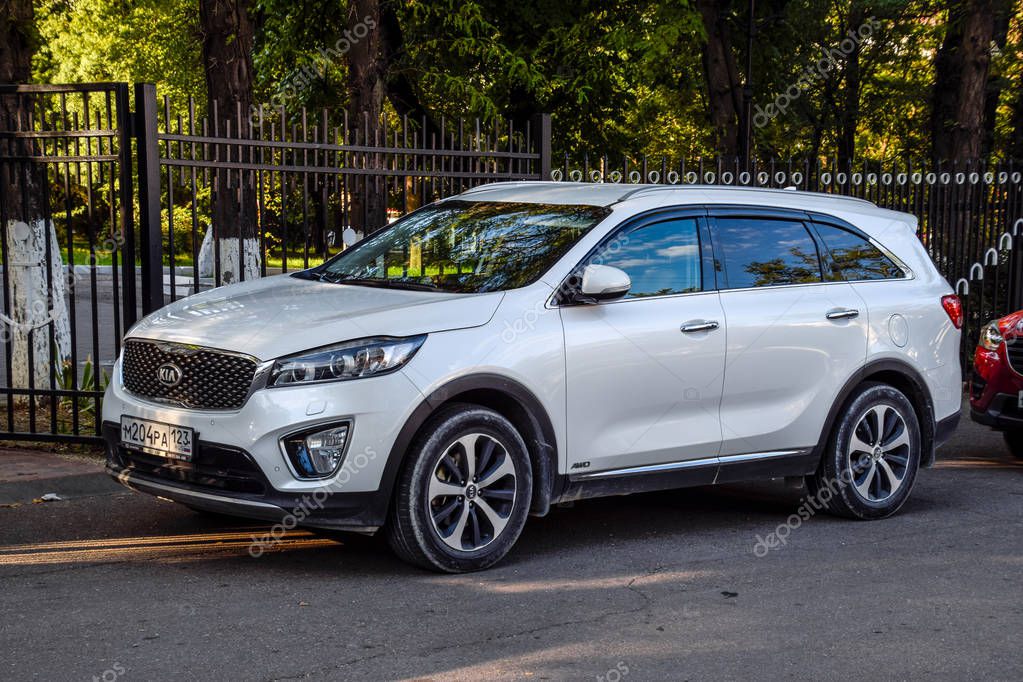 Novorossiysk, Russia - September 29, 2018: Car Kia Sportage BMW X3 parked at the edge of the roadway.