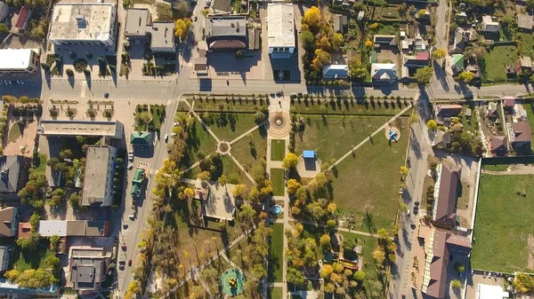 Top View Village Central Park Red Street Village Poltavskaya Top — Stock Photo, Image