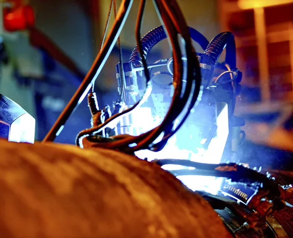 Butt Welding Underwater Pipeline Using Automatic Equipment Mobile System Welding — Stock Photo, Image