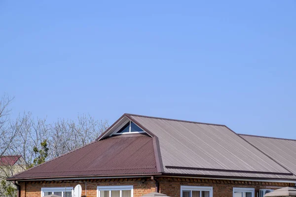 Metal Roof Brown Construction Houses Types Roofing — Stock Photo, Image