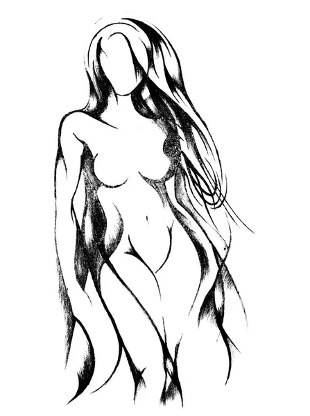 Σιλουέτα του ένα όμορφο γυμνό κορίτσι — Φωτογραφία Αρχείου