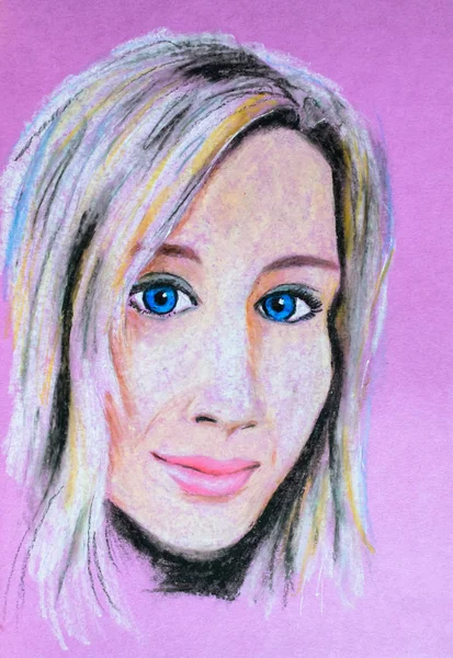 Portret van een blonde op roze papier — Stockfoto