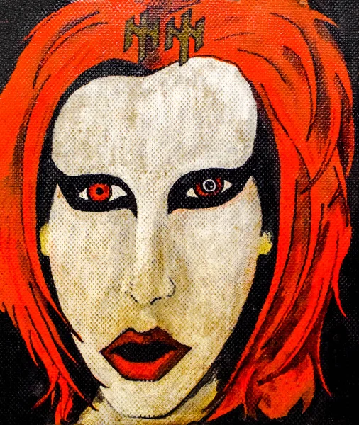 Ręcznie rysowane portret gwiazdą rocka. Czerwone włosy i twarz biały punk rocker — Zdjęcie stockowe