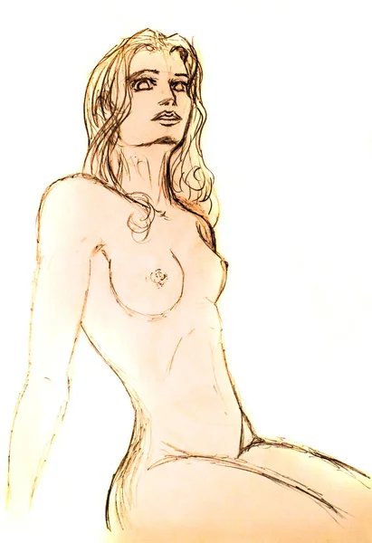 図鉛筆で裸の女の子。セクシーな美しい女性. — ストック写真