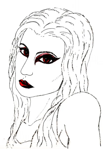 Portrait of a girl drawn gel pen. — Stock Photo, Image