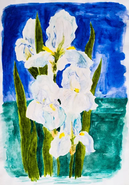 Çiçekler Iris, suluboya bahar çizimleri çizim. — Stok fotoğraf