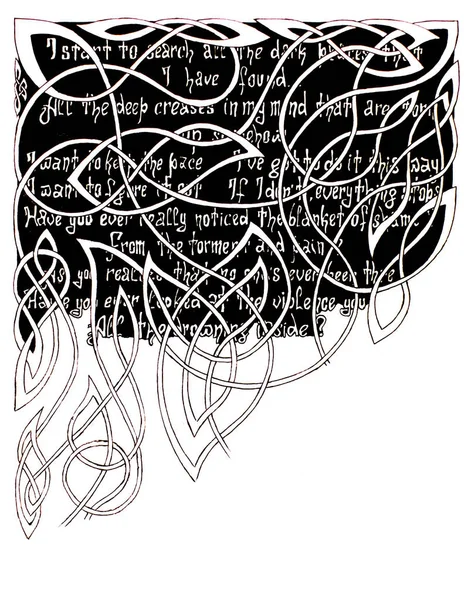 Tekst na czarnym tle do wzorów zdobniczych. Rysunek piórkiem żel. — Zdjęcie stockowe