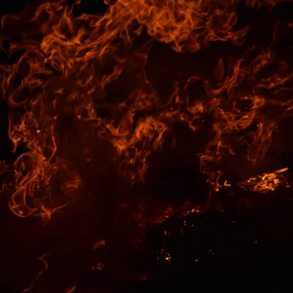 Fuego Nocturno Quemadura Paja Arroz Por Noche —  Fotos de Stock