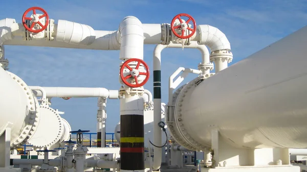 Trocadores Calor Numa Refinaria Equipamento Para Refino Petróleo — Fotografia de Stock