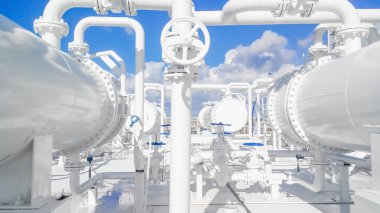 Petrol ürünü soğutmaya ekipman alanı. Birincil Petrol arıtma için donatım.