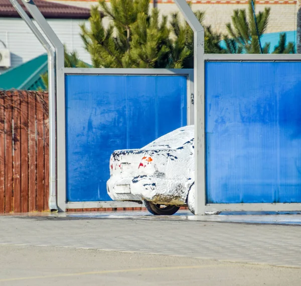 Auto Schaum Auf Der Waschanlage Auto Der Waschanlage Waschen — Stockfoto