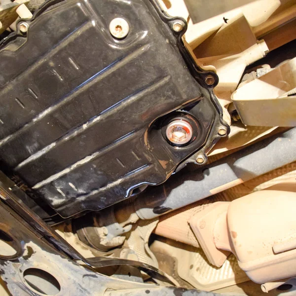 Automatic transmission. View from the bottom of the pit. Car service — Stock Photo, Image